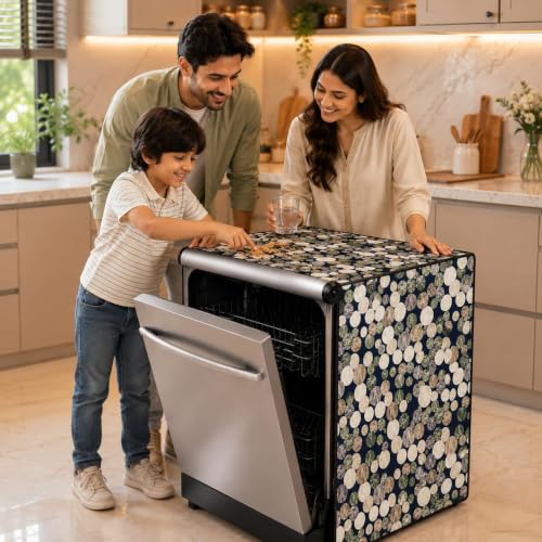 Image of Dishwasher Cover for 12 to 15 Place Setting | Water-Resistant Dustproof Zip Cover | Universal Fit Compatible with Bosch, LG, IFB, Hafele, Faber & More | 63 x 63 x 88 cm | Design 10