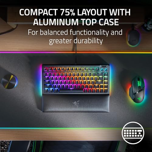 Image of Razer BlackWidow V4 75% Mechanical Gaming Keyboard: Hot-Swappable Design - Compact & Durable - Orange Tactile Switches - Chroma RGB - MF Roller & Media Keys - Comfortable Wrist Rest - Black
