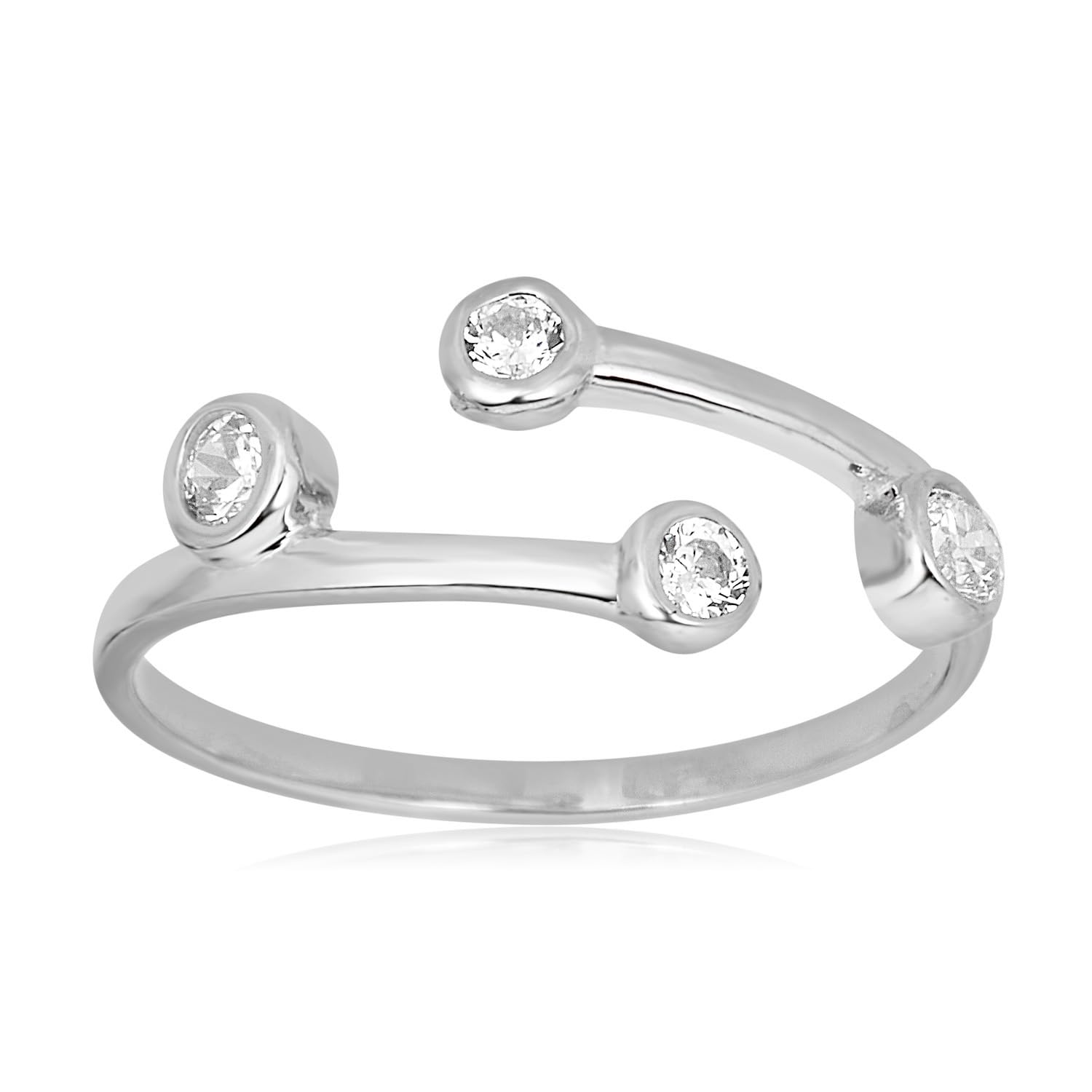 AVORA 10K Gold Adjustable Bypass Toe Ring with Bezel-set Simulated Diamond CZ
