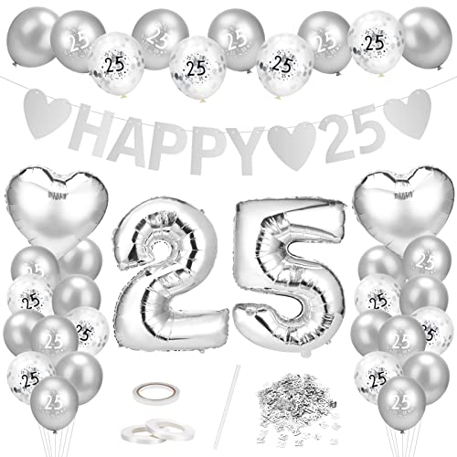 Silberhochzeit Deko,25. Hochzeitstag Luftballons,38 Stück Silber Luftballons Deko Set,Silberhochzeit Hochzeit Luftballons,Silberhochzeit Tischdeko,für Silberne Hochzeit Feier Jubiläum Luftballons Deko Cover