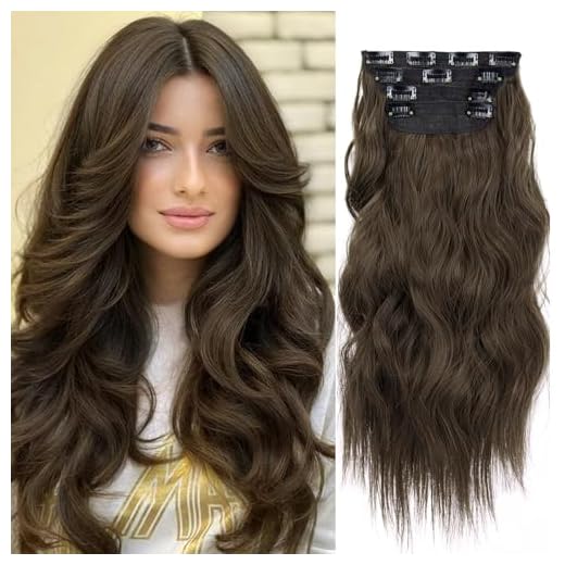 Double Weft Synthetic Hair Extension 4PCS Thick Hairpieces Clip in Long Wavy Hair Extensions Chestnut Brown 20 Inch (4pcs, 20Inch, 8/10#)
