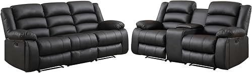 Miniatura 6 de EBELLO Juego de sofá reclinable manual de piel sintética, sofá biplaza reclinable y sofá reclinable de 3 asientos, juego de sofá para sala de estar,