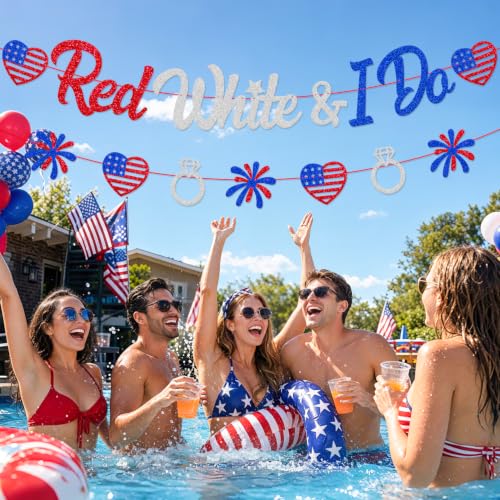 Image of 4th of July Theme Red White & I Do Banner | Independence Day Patriotic Party Decorations USA National Day Bachelorette Bridal Shower Engagement Wedding Party Supplies
