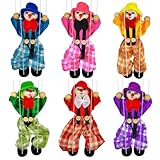 6 Pack Wooden Marionette Puppets Clown Pull String Puppets Movable Hands and Feet Joint Activity for Family Men Women Theater Puppetry Party
