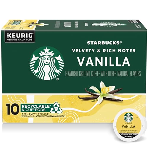 Starbucks K-Cup Coffee Pods, Vanilla Flavored Coffee, Naturally Flavored, 100% Arabica, 1 box (10 pods)