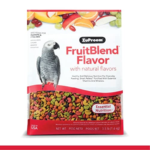 ZuPreem FruitBlend Flavor Pellets Bird Food for Parrots & Conures- Daily Blend for Caiques, African Greys, Senegals, Amazons, Eclectus, Small Cockatoos – 3.5 lb