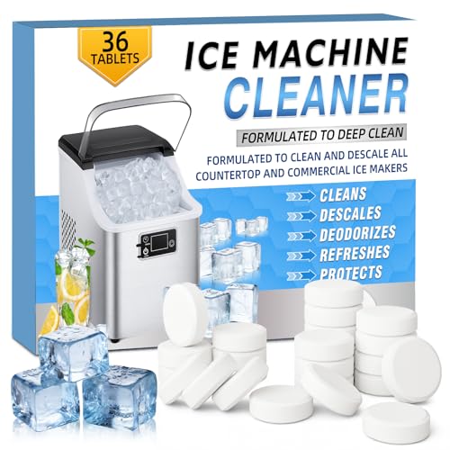 Bellisinno Ice Machine Cleaner Tablets, 36 Pack Countertop Ice Maker Cleaner, Nickel Safe Scale Remover for Countertop, Helps Remove Hard Water and Mineral Buildup