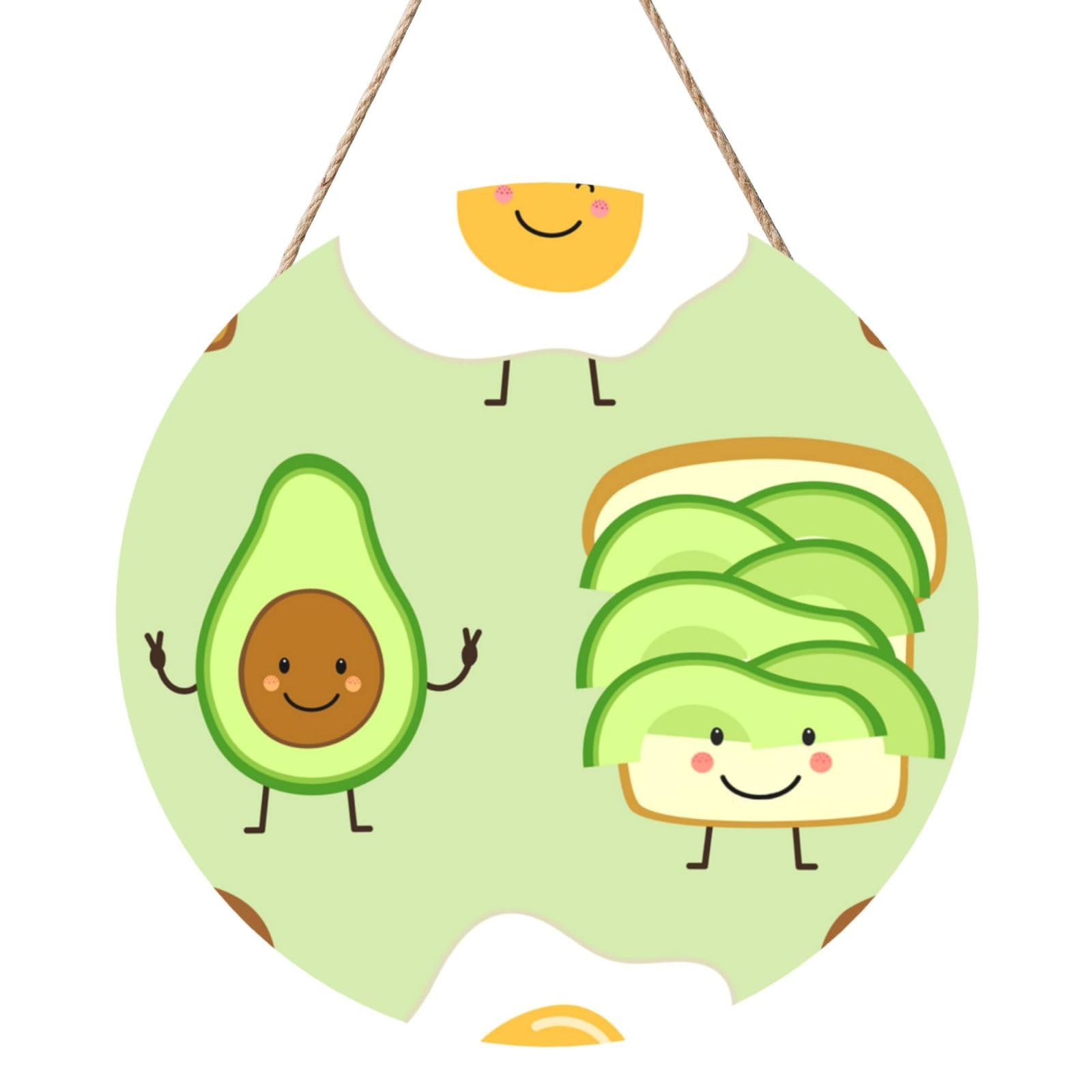InOmak Cute Avocado And Toast And Fied Egg, Round Wood Panel Painting 12 in, Wall Hanging Painting For Home