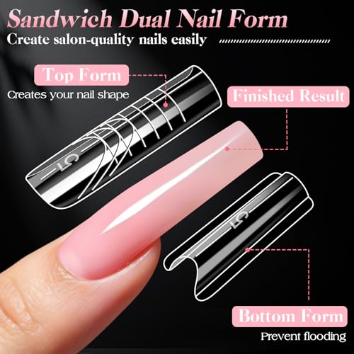 MELLIEX 240 szt. Dual Form Sandwich, 15 rozmiarów żelowe formy do paznokci wielokrotnego użytku formy do przedłużania paznokci extra długie do salonu manicure DIY (kwadrat)