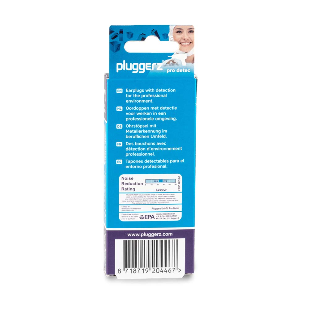 Pluggerz Pro Detect Uni-Fit Ohrstöpsel Doppelpack mit Spezialfilter zum Schutz vor lauten Umgebungsgeräuschen beim Arbeiten, inkl. Kordel und Befestigungsclip, weiches Silikon, detektierbar