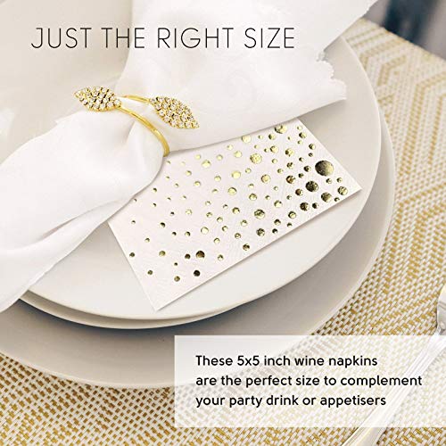 Stylish 5X5 Inch Gold Napkins -100 Pack Of White And Gold Cocktail Napkins - Add Sparkle To Your Event With Party Napkins - 3 Ply Gold Paper Napkins - Disposable Wedding Napkins Or Dessert Napkins #TOP2