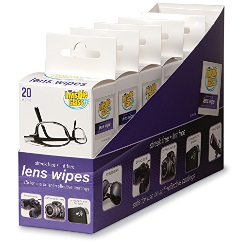 Image of Invisible Glass 90102-6PK Lens Cleaning Wipes - Streak-Free, Lint-Free Wipes for Glasses, Camera Lenses, Binoculars & Smartphone Cameras, Safe on Reflective Coatings - 20 Count (Pack of 6)
