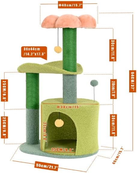 review Cat Activity Tree with Scratching Post, Small Flower Cat Condo for Kittens and Large Cats