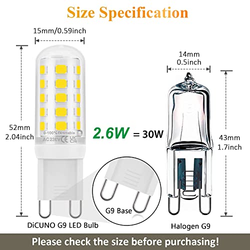 DiCUNO G9 LED Bulb Dimmable Daylight White 5000K, 30W Halogen Equivalent, 2.6W, 260LM - Image 4