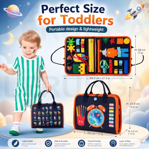 Image of 10 in 1 Toddler Busy Board Montessori Toys for Boys & Girls Busy Book Activity Board for Fine Motor Skills Sensory Learning Educational Toy Preschool Learning Travel Toy Birthday Gift