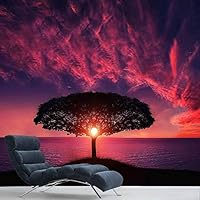 Wall Mural Sunset Sunrise Background Nature Scenery Removable Self-Adhesive Wallpaper Wall Decoration for Bedroom Living Room - 66x96 inches