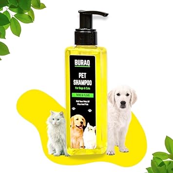 Buraq Pet Shampoo Tick & Fleas - 200ml | Anti-Dandruff | Rid Your Pet for Tick & Fleas | for Dogs & Cat