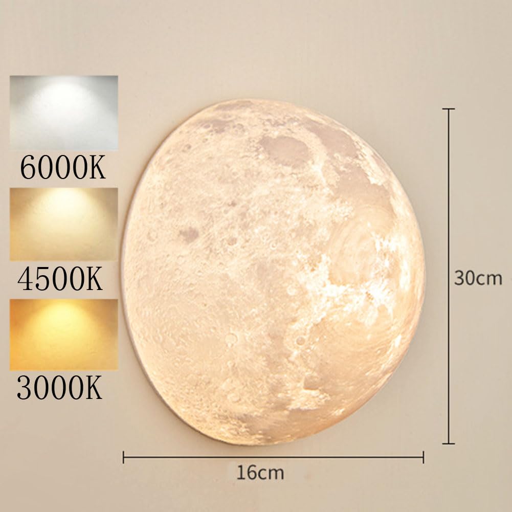 LED Luna Lámpara de Pared Aplique de Interior Luna Redonda Acrílico Globo Luz de Techo 3D Impreso Luna Lámpara de Techo Deco Planeta Luz de Pared para Dormitorio Restaurante 25/30 (cm),30CM