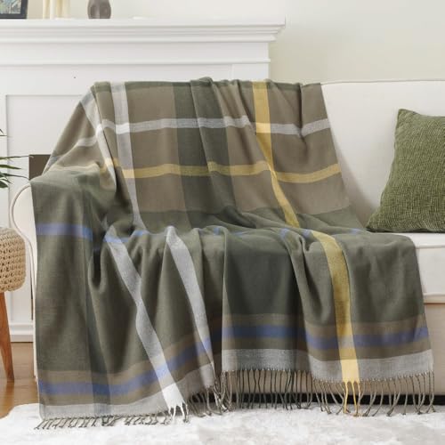 BATTILO HOME Olive Green Throw Blanket for Sofa Army Green Tartan Blanket Buffalo Checkered Blankets Lightweight Farmhouse Plaid Green Throw Blankets for Bed Couch 127x152cm