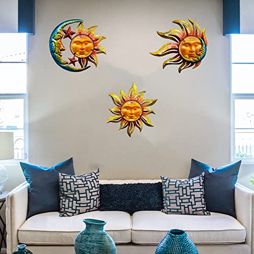 Newvees Sun Face Metal Wall Art Décor Outdoor Indoor, Sun Moon Star, Metal Glass Hanging For Garden Sun Face Sculptures & Statues Statues Wall Art For Farmhouse, Patio, Garden Decoration(3 Pack) #TOP4