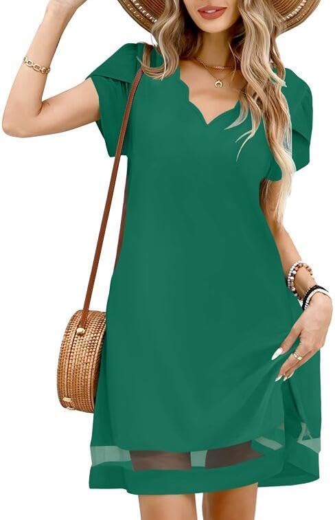 ETCYY NEW Womens Summer Dresses Mesh Hem Petal Short Sleeve Dress Floral Print Daily Sundresses with Pockets - Image 3