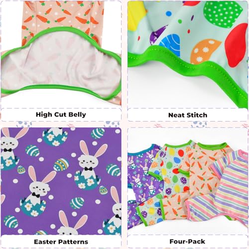Vehomy 4-Pack Pet Dog Easter Pajama Puppy Easter Onesies Cat Pjs with Easter Egg Carrot Bunny Stripes Patterns for Small Dogs Easter Dog Clothes Outfits Shirts Jumpsuits XXL - Thumbnail 2