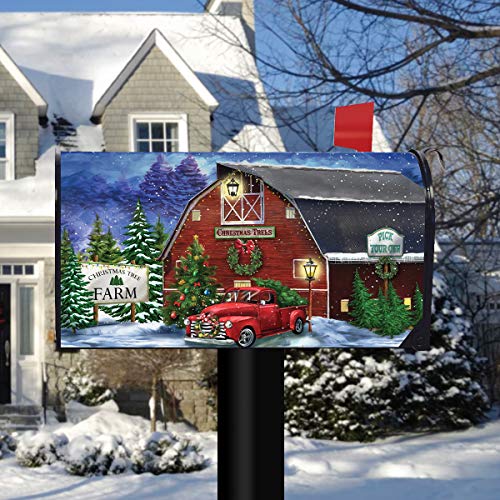 Image of Briarwood Lane Christmas Tree Farm Large Magnetic Mailbox Cover Red Pickup Oversized
