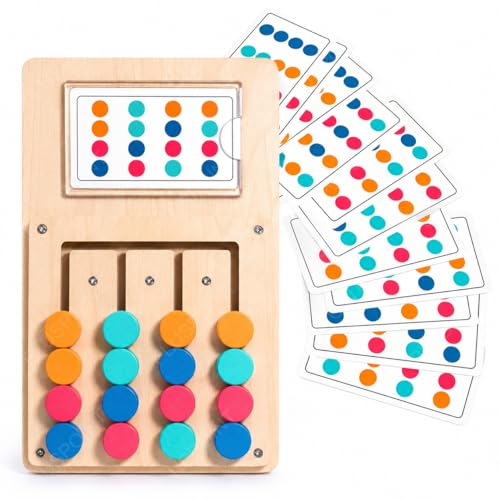 Image of PLUSPOINT Wooden Slide Puzzle Brain Teaser for Kids Ages 4-10 - Colour Matching Board Game, Educational Learning Toy & Travel Activity for Boys & Girls