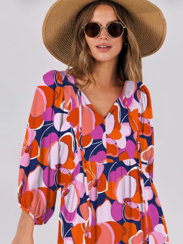 Image of ANRABESS Womens Boho Floral 3 /4 Puff Sleeve Maxi Dress