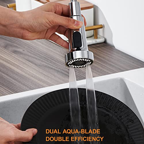 TIORIY Kitchen Faucet Head Replacement with 15 Adapters, 3 Function Pull Down Kitchen Faucet Spray Head, Pull Out Kitchen Sink Tap Sprayer Nozzle, Chrome, Plastic