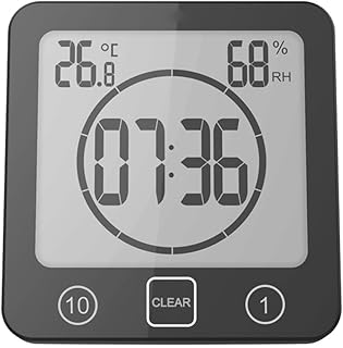 Reloj de pared digital para baño con construcción impermeable, muestra la hora, la temperatura y la humedad fácilmente (negro)