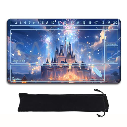 Playmats Compatible Lorcana Size 24x14 Inches TCG Gaming Mat 10 Non-Slip Rubber with Zones Play Mat and Free Storage Bag (DIS10 24 x 14 in-zone1)