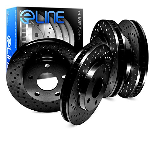 For 2010 Ford Taurus Front Rear R1 Concepts eLine Black Drilled Brake Rotors Kit