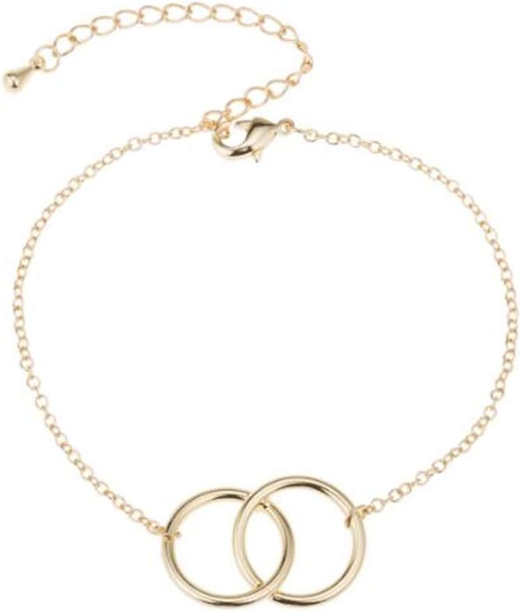 CHENCAN01 Gold Girls Double Circle Loops Charm Bracelet Interlocking Circle of Life Bracelet Chain for Women