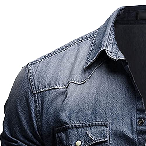 Men's Classic Long-Sleeved Denim Shirt Button Down Washed Denim Shirt Lapel Denim Shirt Casual Slim Fit3
