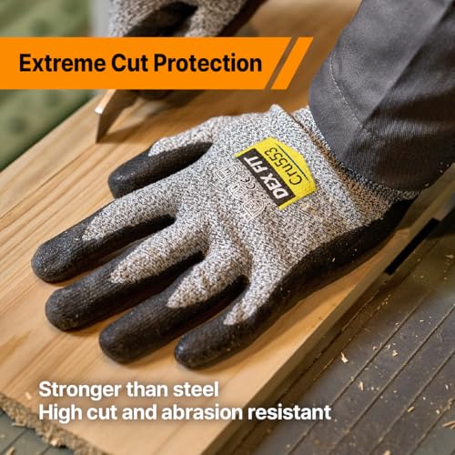 Image of DEX FIT Level 5 Extreme Cut Resistant Gloves Cru553 Thin, Non-Slip Power Grip, Professional Grade 3D Comfort Fit, Thin & Lightweight, Breathable, Touchscreen Compatible, Itch-Free; Grey XS (6)