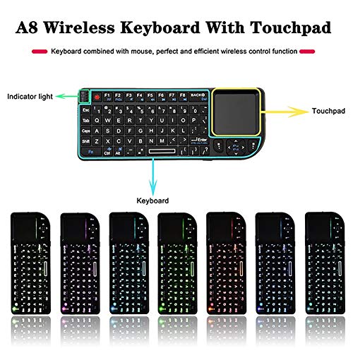 Mini teclado inalámbrico retroiluminado a color con panel táctil de mano 6