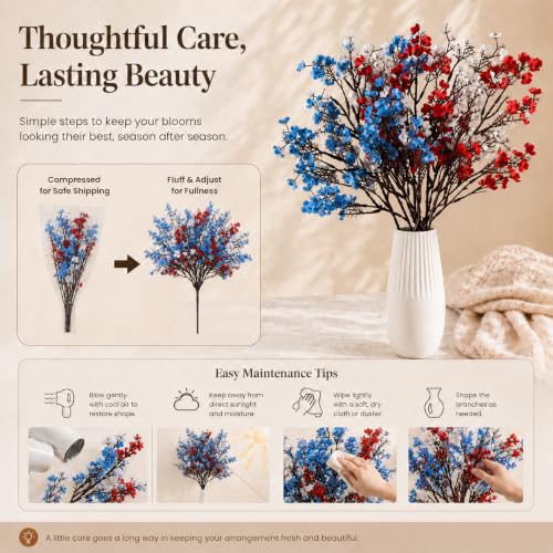 Image of Mandy's 6 Bundles Artificial Red White Blue Baby's Breath Flowers
