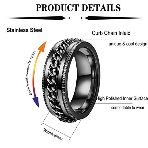 Jstyle 3Pcs Stainless Steel Fidget Band Rings For Women Mens Cool Spinner Rings 6/8Mm Wide Wedding Pormise Band Ring Set Black Tone 7 #TOP2