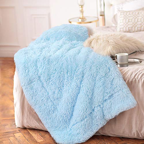 Homore Soft Fluffy Blanket Fuzzy Sherpa Plush Cozy Faux Fur Throw Blankets For Bed Couch Sofa Chair Decorative, 50''X60'' Ice Blue #TOP4