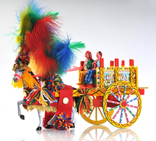 Grande carretto siciliano artigianale da 30 cm Carretto con cavallo Souvenir dalla Sicilia Carretto in legno Fatto a mano Da collezione Cavallo in plastica - Italia