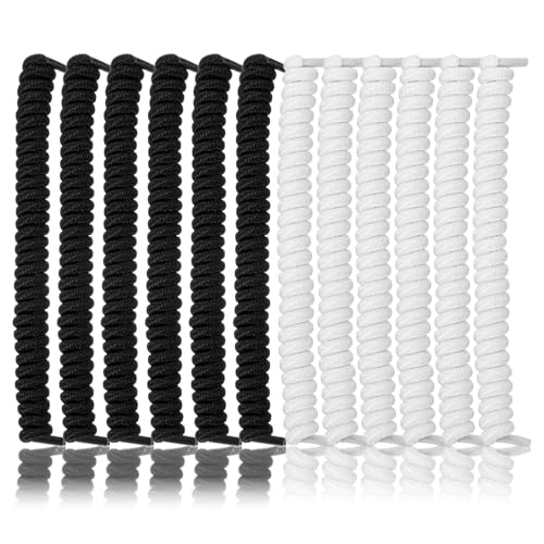 Xinjoduz 12 PCS Curly Shoelaces Stretch White Black Curly No Tie Shoe Laces Tieless Shoelace Anti-Fall Elastic Spring No-Tie Shoelaces in Solid Color for Adults Sneakers