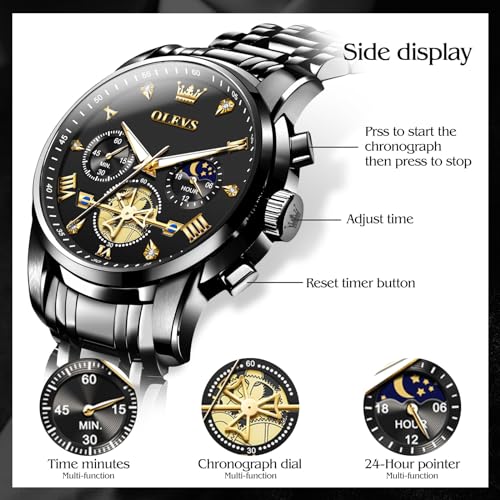 Image of OLEVS Watch Men Luxury Chronograph Stainless Steel Wrist Dress Waterproof Watch Quartz Analog Large Face Luminous