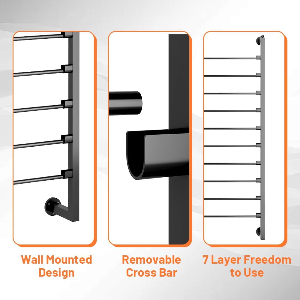 Yeeoy Ribbon Storage Organizer, Wall Mounted Ribbon Holder Rack, Wrapping Paper Rack, 10-Layer Metal Ribbon Display Shelf for Craft Room, Flower Shop, Wrapping Paper, Black