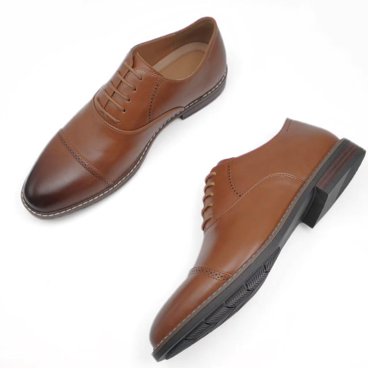 Finishing & Sewing Herren Cap-Toe Oxford Business-Schuhe mit Schnürung und Brogue-Design