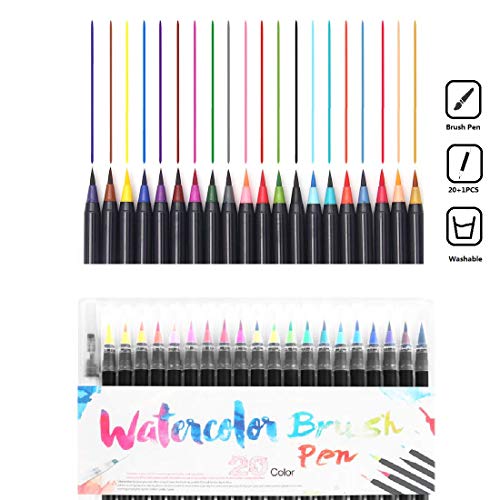 Aookey Lot de pinceaux de calligraphie aquarelle avec 20 couleurs et 1 pinceau