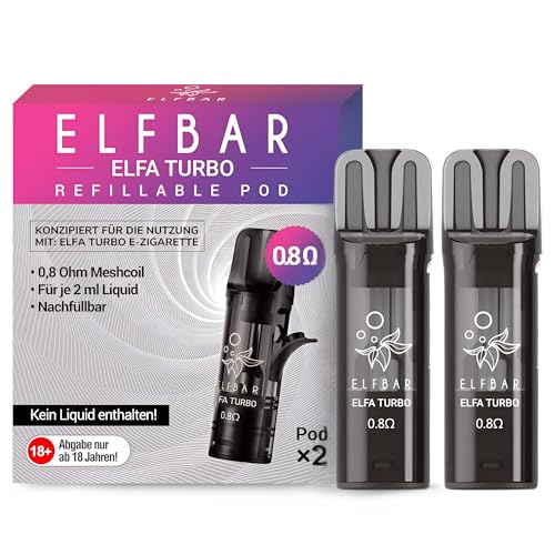 ELFBAR ELFA Refillable Pod [0.8 ohm] 2 Pack - WORKS WITH: Elfbar 600 ELFA ELFA Pro ELFA Turbo and ELFA X Turbo Kits - Side-Fill MTL Vaping - Nicotine Free