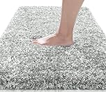 Yimobra Fluffy Plush Bath mat, Super Soft Comfortable Non Slip, Water Absorbent Microfiber Bath Mat, Dries Quickly, Machine Washable Thick Bathroom Floor Rugs for Shower, Light Gray, 43 x 61 cm