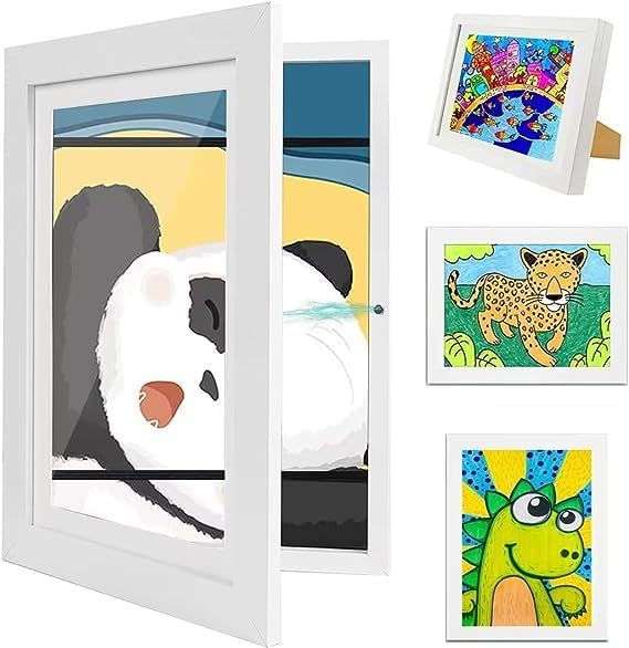 Octonyluck Bilderrahmen Kinderzeichnungen A4, Kinder Bilderrahmen Kunstrahmen Frontöffnung, Befüllbarer Bilderrahmens für kinderzeichnungen zur Aufbewahrung&Darstellung von Kinderzeichnungens,Weißer
