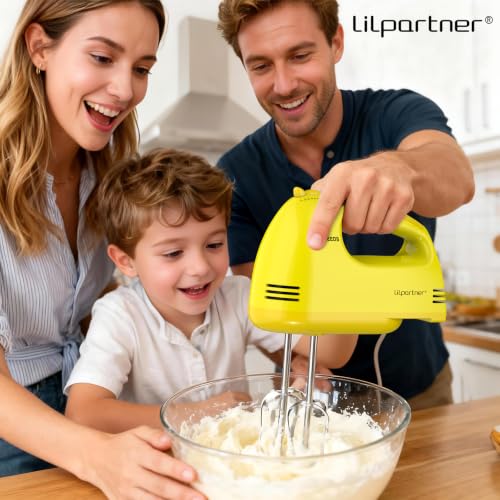 Image of LILPARTNER Hand Mixer Electric, Ultra Power Kitchen Hand Mixer With 7-Speed & 5 Stainless Steel Accessories for Whipping Dough, Cream, Cake, Dishwasher Safe, Light Yellow